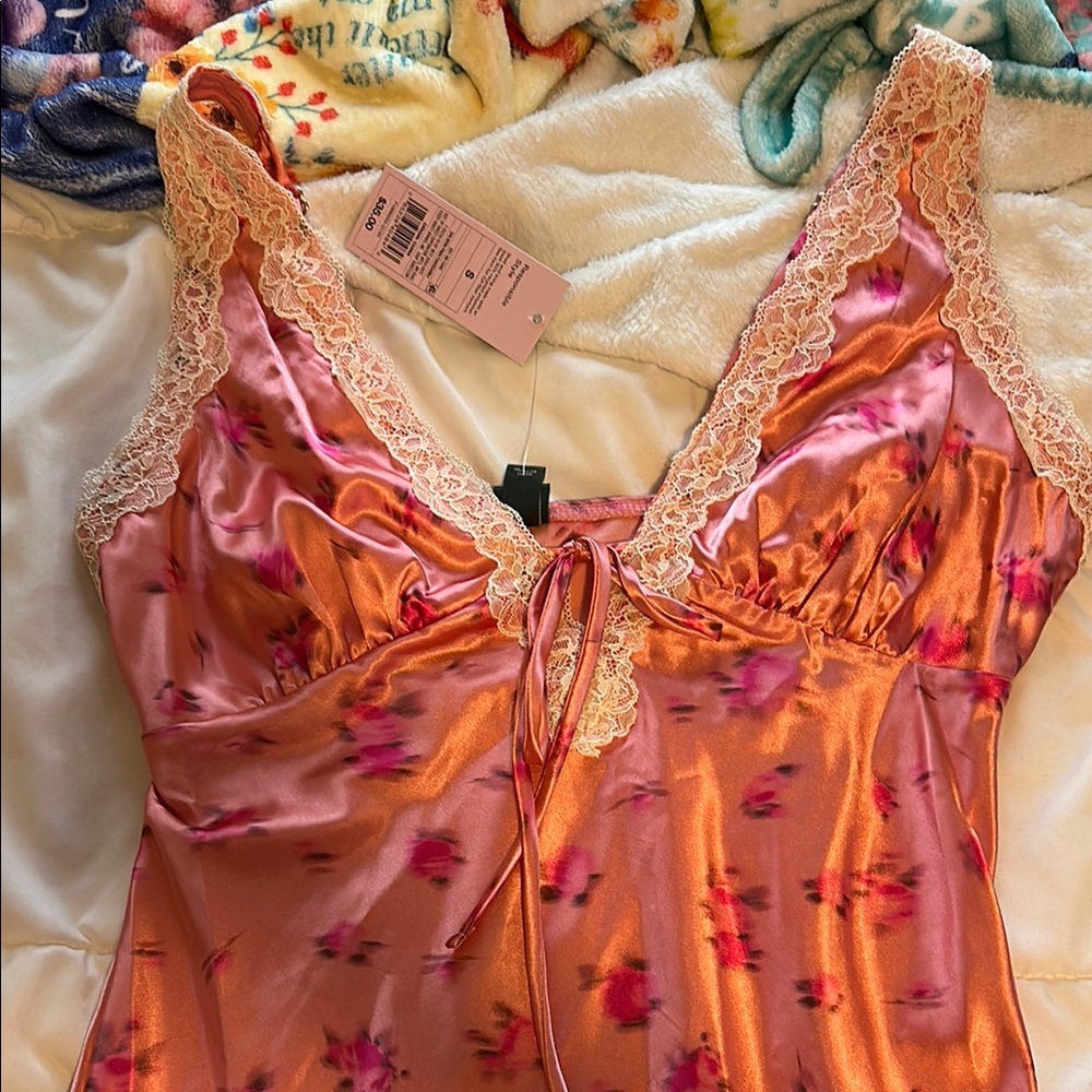 Floral Satin Lace-Trim dress